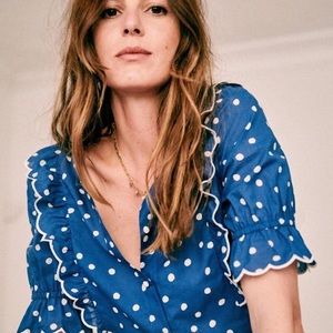 Sezane Blue Polka Dot Paolina Blouse